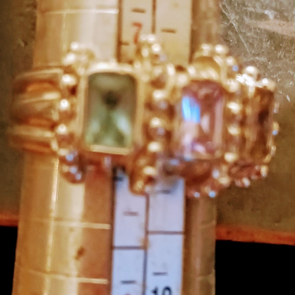 Sterling Silver 9.25 With 3 Gemstone  Aquarium,Green Peridot,  Quartz Sz 8 Ring - Picture 6 of 15
